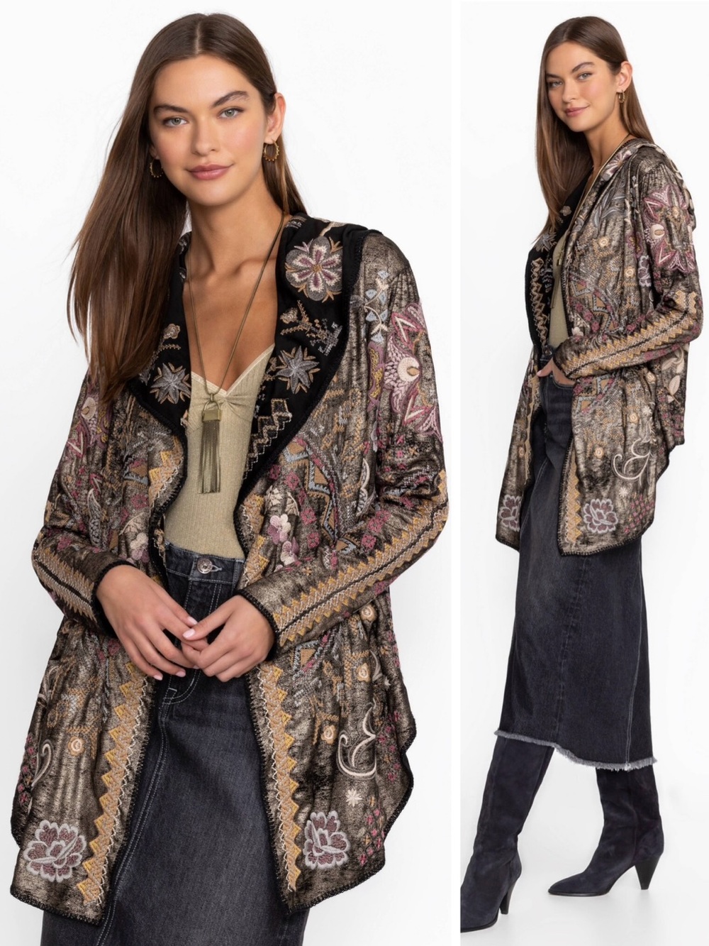 NWT BIYA by Johnny Was Embroidered Metallic Short Hoodie Jacket in Agatha